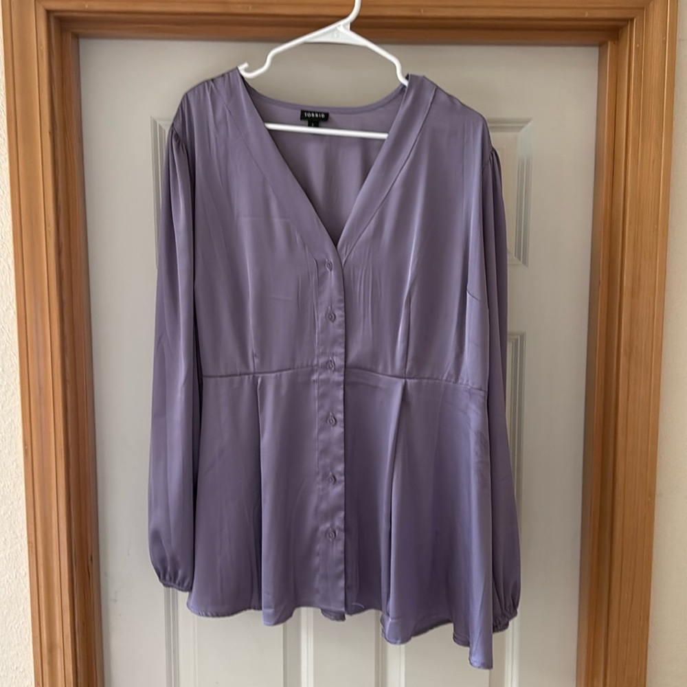 Torrid Satin Button Down Blouse in Lilac